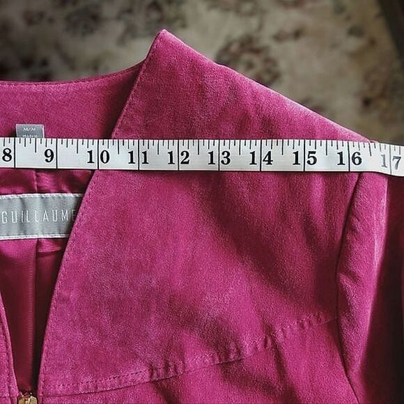 Guillaume magenta suede collarless V-neck zip front jacket - Picture 11 of 16